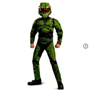Halo Infinite Master Chief Costume Muscle Padded Video Game Jumpsuit & Helmet S